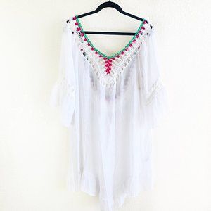 Beach by Exist Boho Crochet Fringe Cover Up L/XL